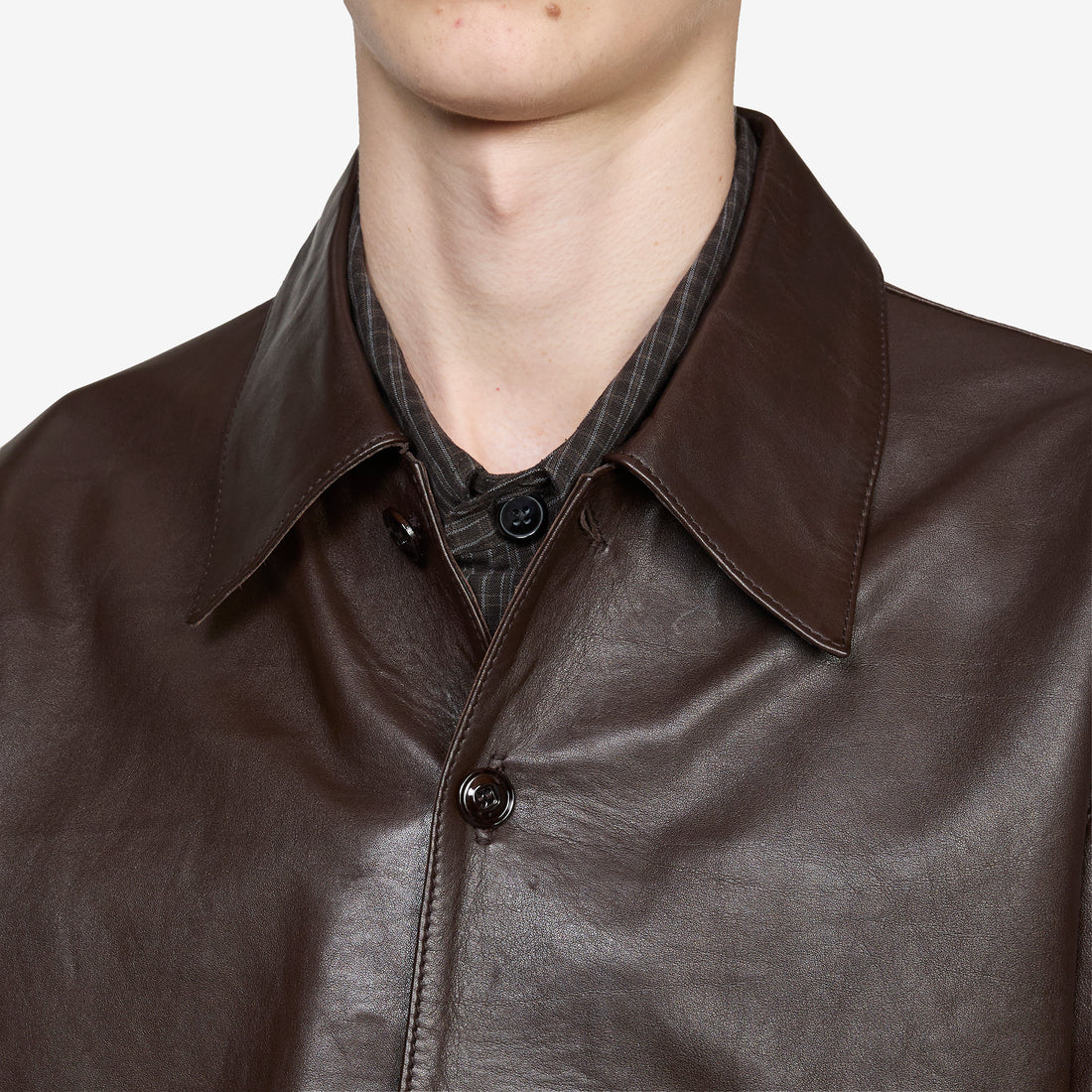 Welding Shirt Umber Brown Fluid Calfskin Shirts