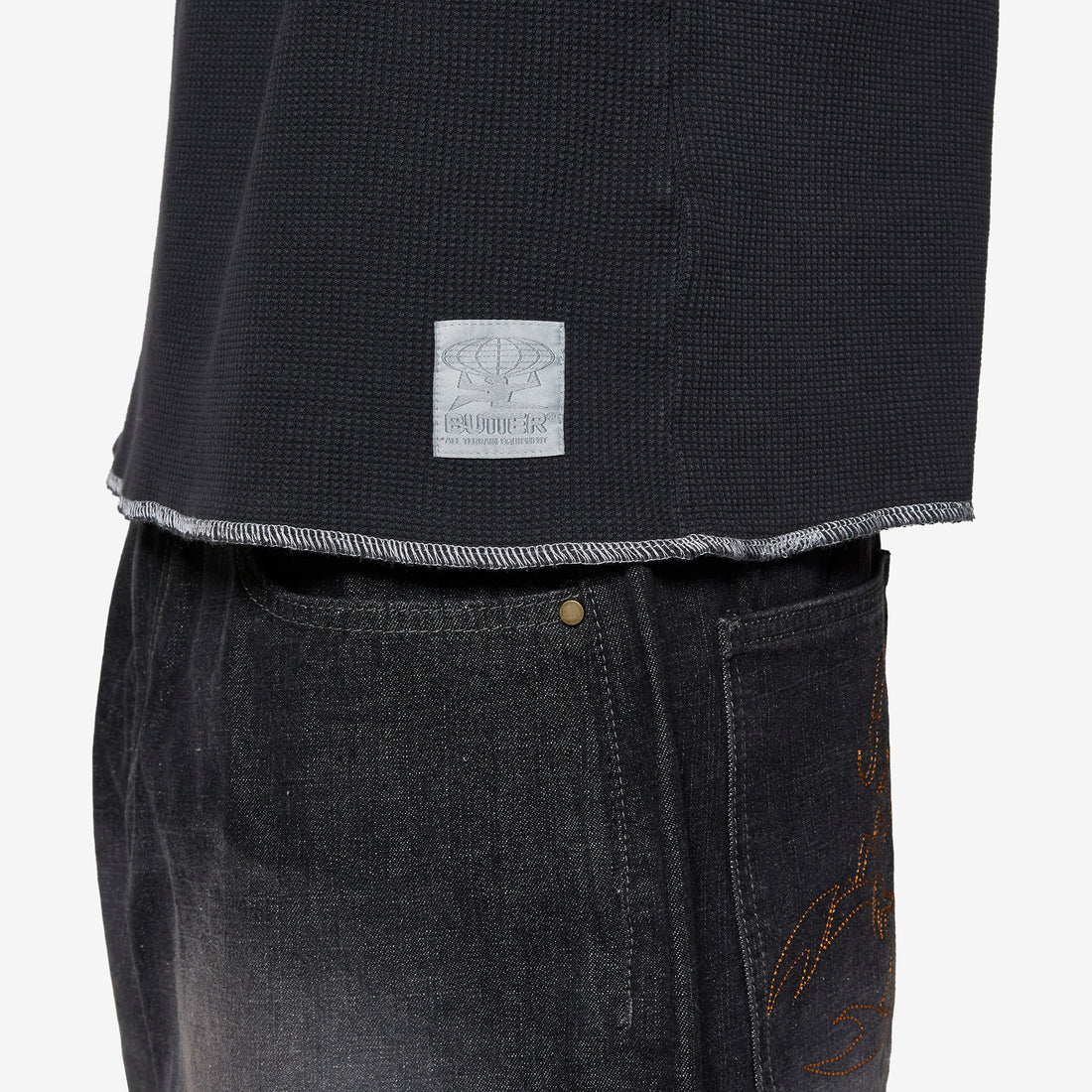 Waffle Longsleeve Top Washed Black Tees