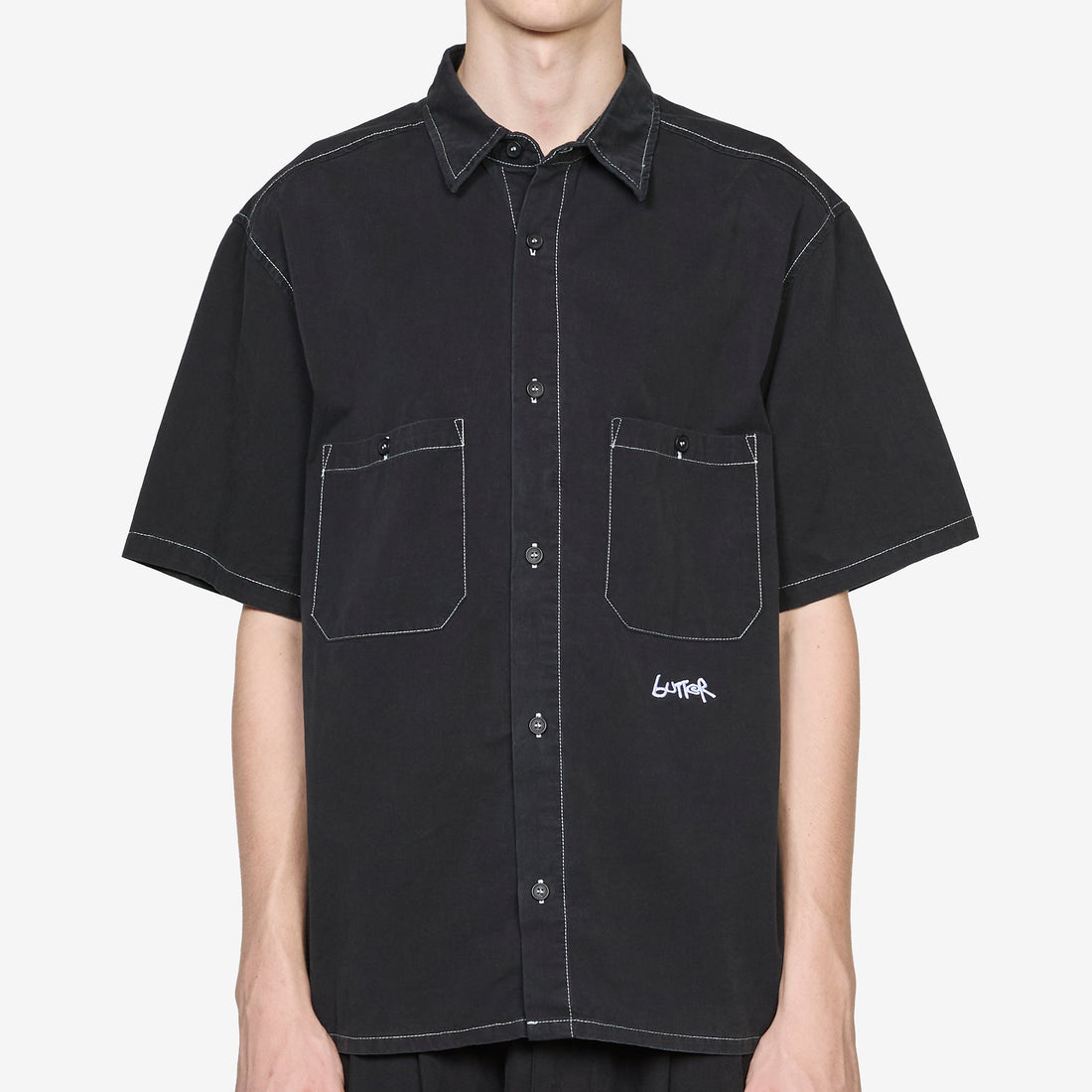 Contrast Stitch Shirt Washed Black Shirts