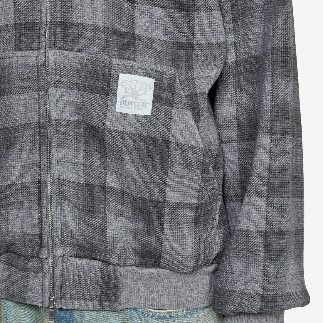 Waffle Zip-Thru Hood Grey Plaid Jumpers
