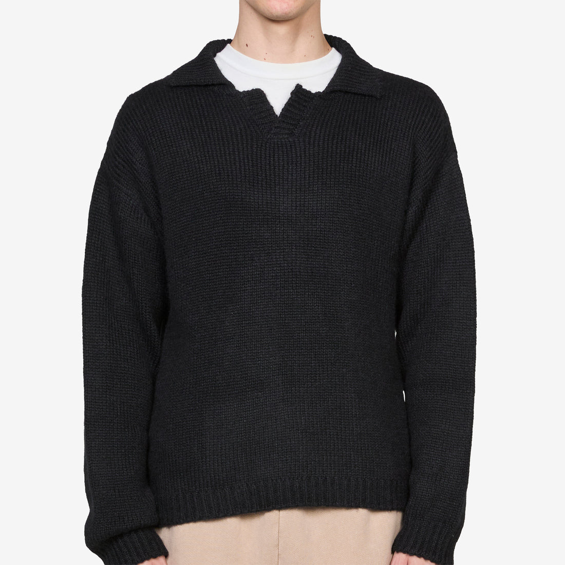 Alpaca Knit Henley Black Jumpers