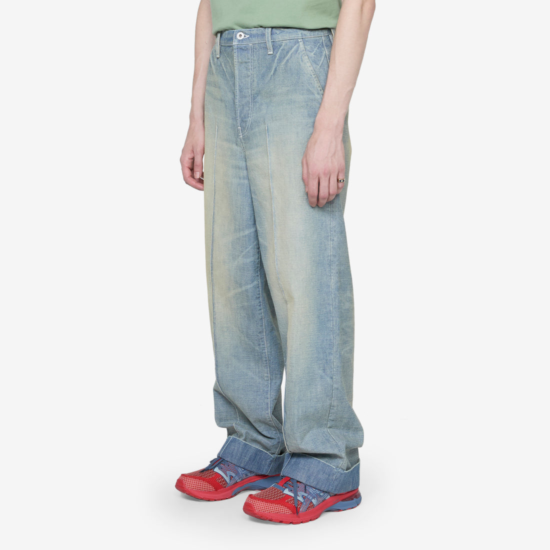 Large Straight Fit Jeans Dirty Denim Stone Blue Pants