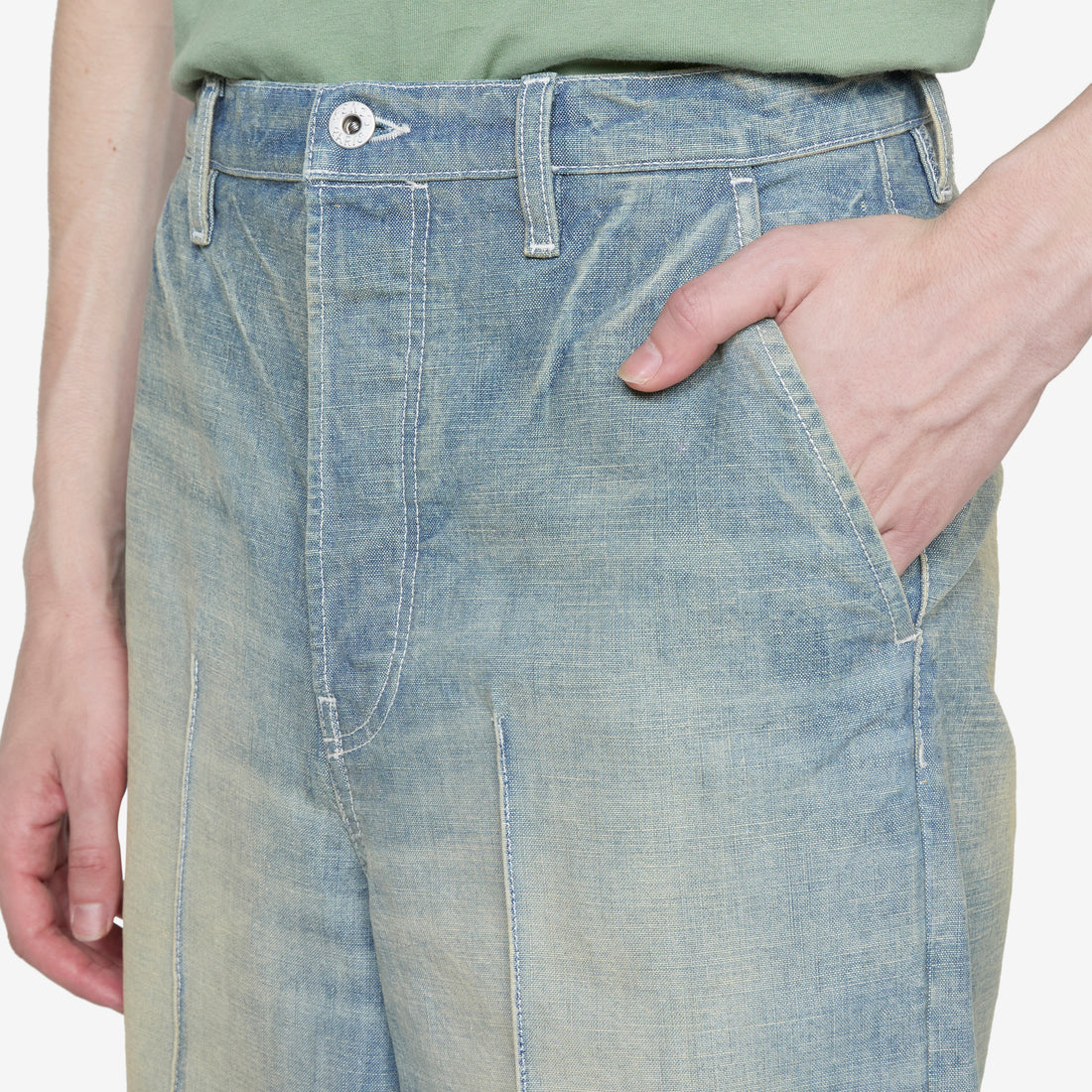 Large Straight Fit Jeans Dirty Denim Stone Blue Pants