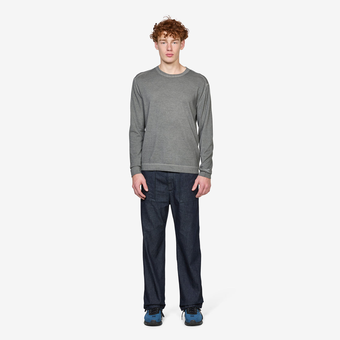 Cotton Crepe Double Dyed Crewneck Sweater Gunmetal Jumpers