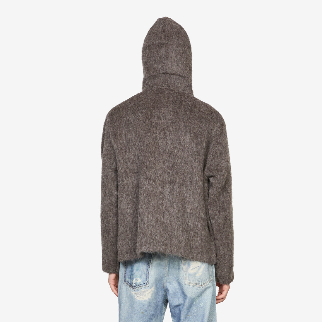 Full Zip Hood Mole Grey Hairy Wool Jumpers