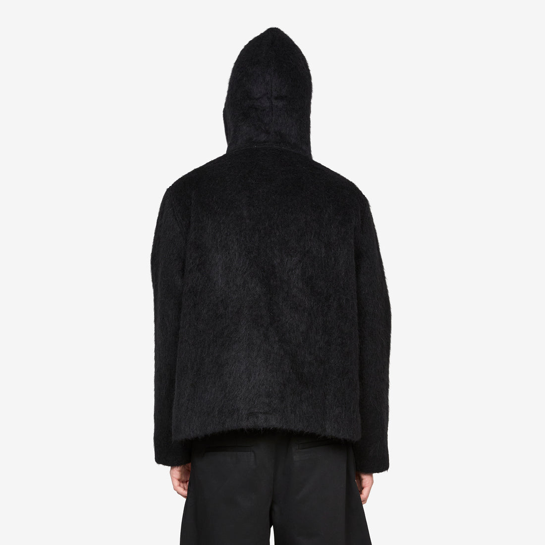 Full Zip Hood Black Hairy Wool Jackets