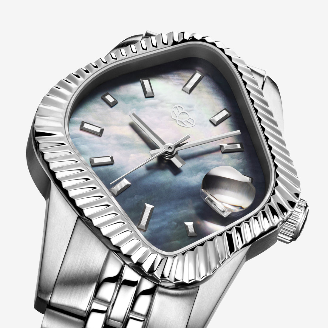 PEA003 Silver Precision Steel | Fluted Bezel | Black Mother-Of-Pearl Dial 38mm Jewellery