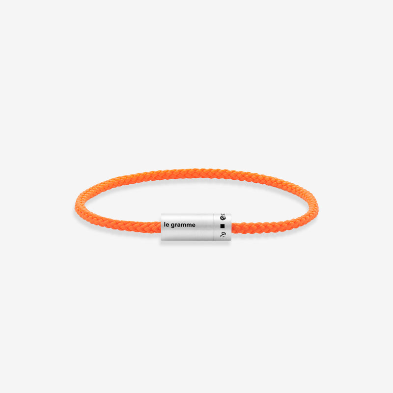 7g Brushed Sterling Silver & Orange Fluro Polyester Nato Cable Bracelet