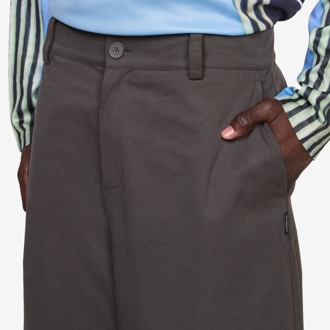 Wide Leg Twill Pants Dark Grey Pants