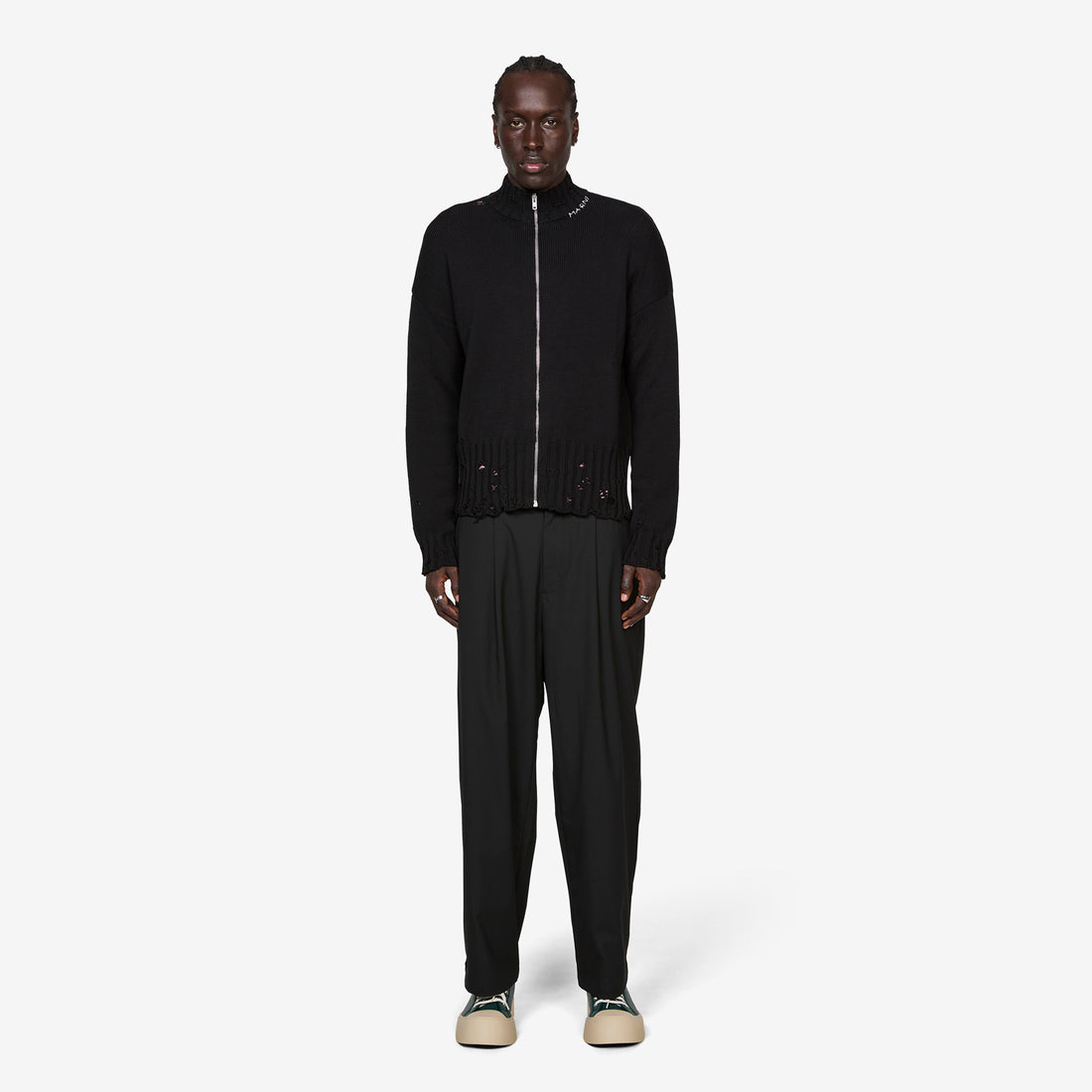 Dishevelled Cotton Zip Jumper Black Jumpers
