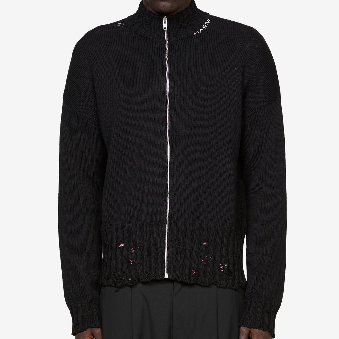 Dishevelled Cotton Zip Jumper Black Jumpers