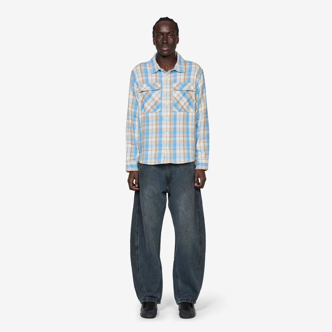 Vintage Plaid Flannel Longsleeve Shirt Blue Shirts