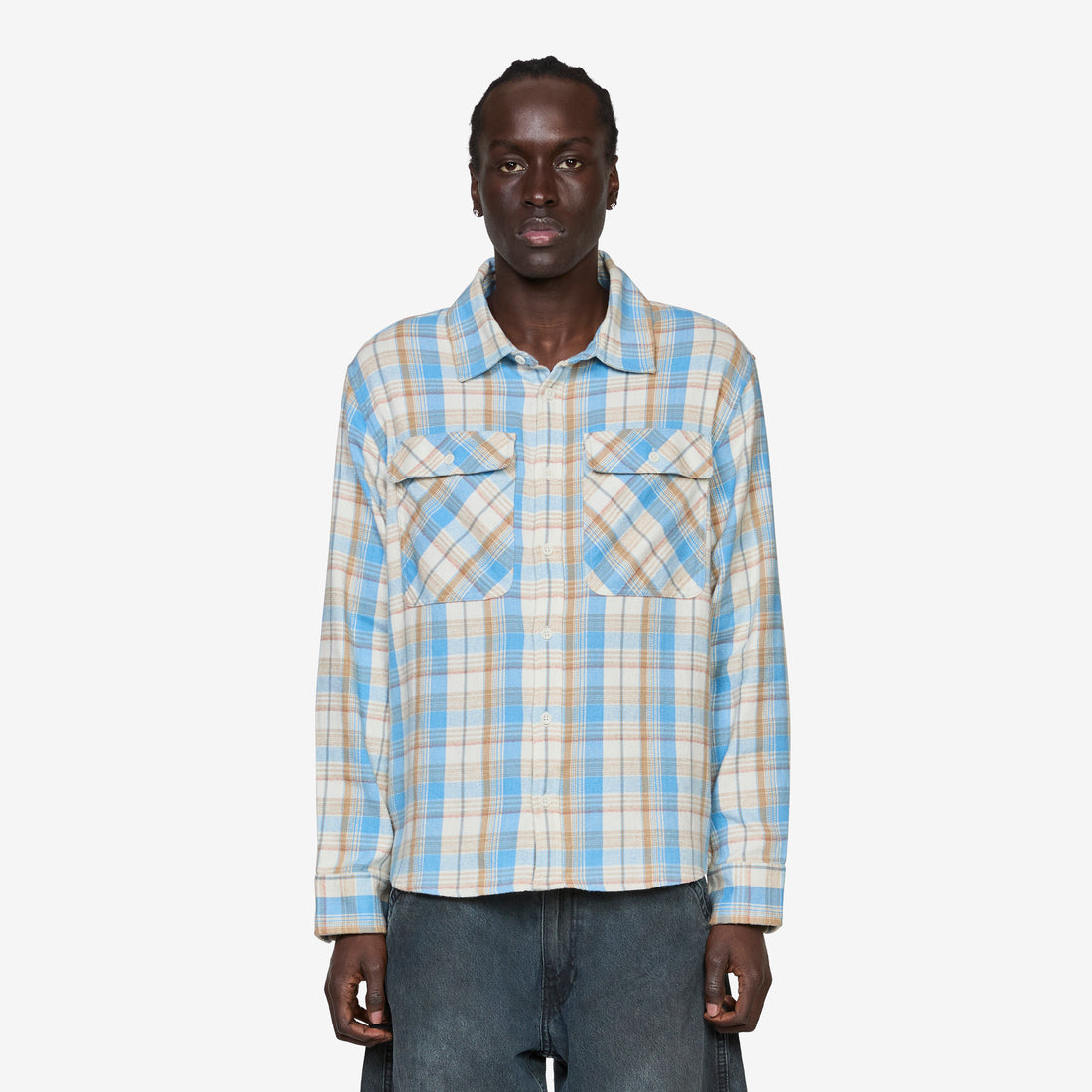 Vintage Plaid Flannel Longsleeve Shirt Blue Shirts