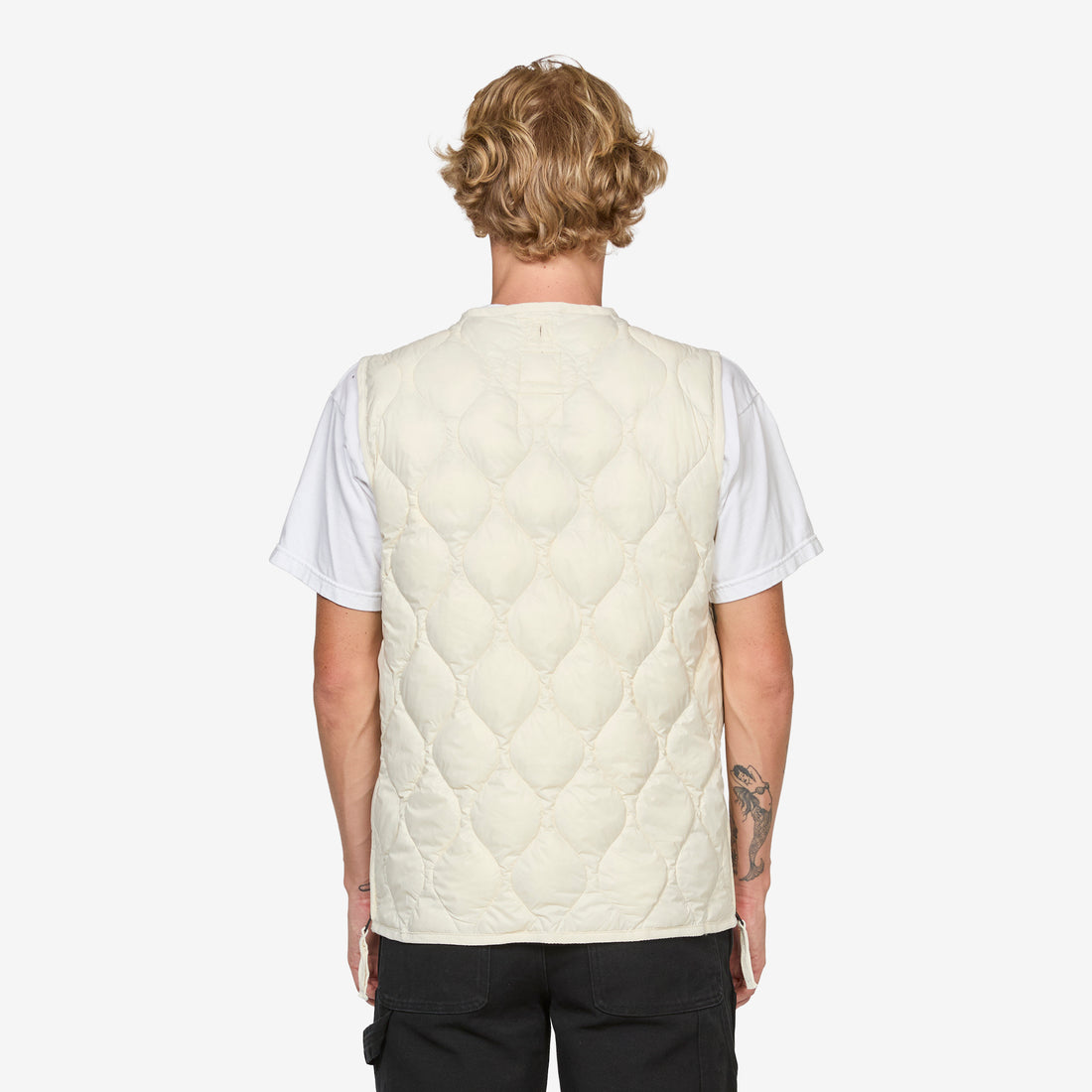 Military W-Zip V-Neck Soft Shell Down Vest Off White Jackets