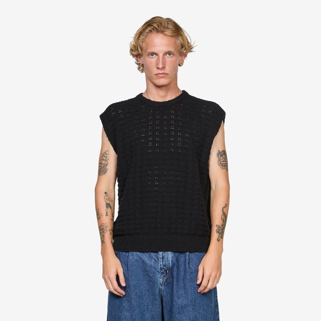 Tembe Knit Vest Black Cotton Boucle Jumpers