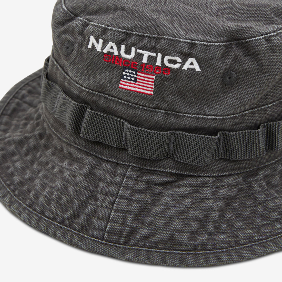 USA Flag Logo Light Weight Denim Canvas Boonie Hat Charcoal Headwear