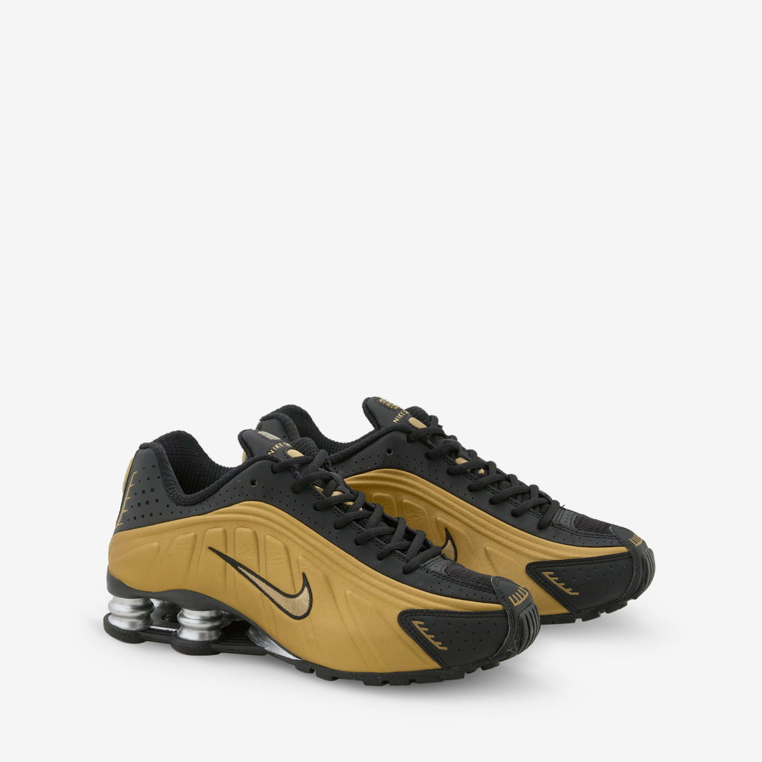 Women's Shox R4 Black | Metallic Gold | Metallic Silver Footwear