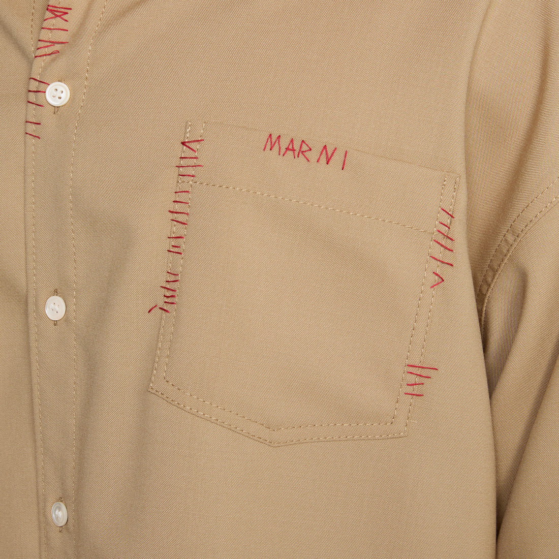 Contrast Panel Tropical Wool Shirt Dijon Shirts