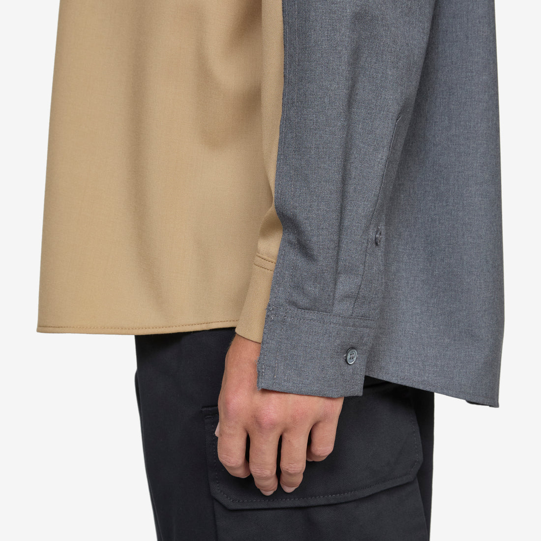 Contrast Panel Tropical Wool Shirt Dijon Shirts