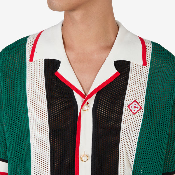 Striped Mesh Shirt Green | White Stripe