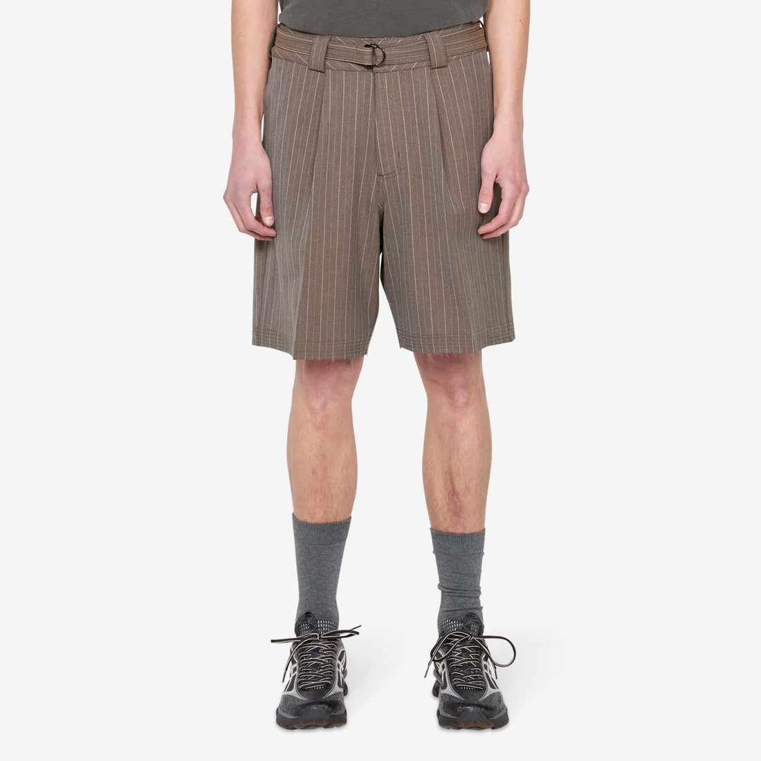 Cut Short Brown Pinstripe Shorts
