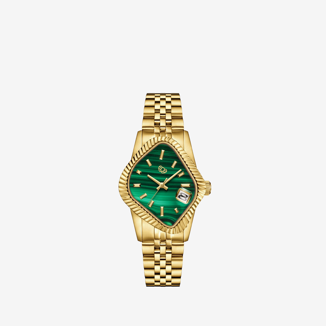 PEA003 Golden Precision Steel | Fluted Bezel | Malachite Dial 38mm Jewellery