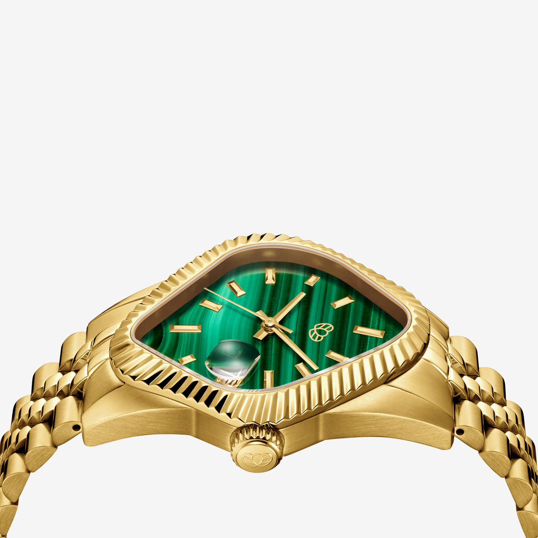 PEA003 Golden Precision Steel | Fluted Bezel | Malachite Dial 38mm Jewellery