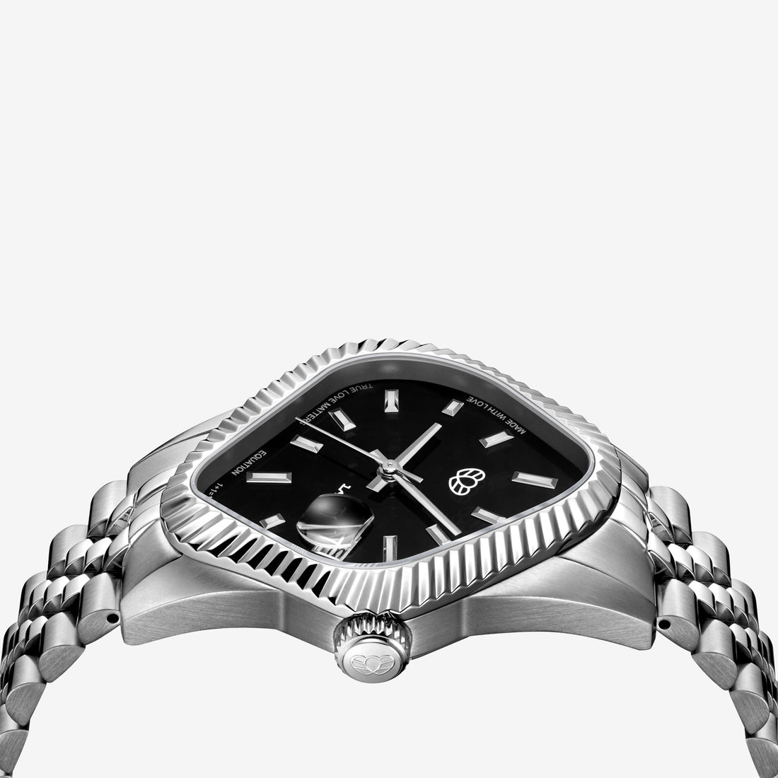 PEA003 Silver Precision Steel | Fluted Bezel | Black Dial 38mm Jewellery