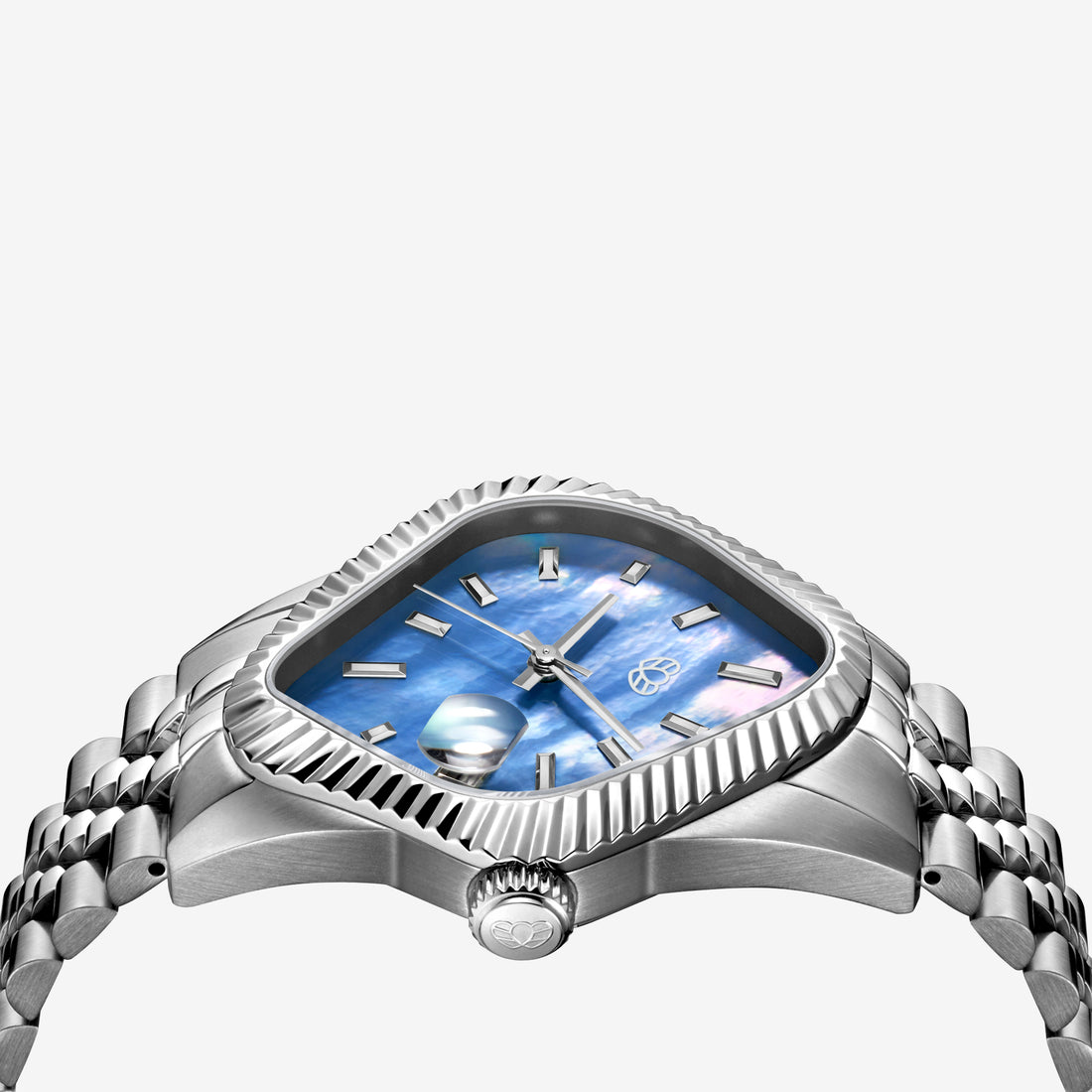 PEA003 Silver Precision Steel | Fluted Bezel | Blue Mother-Of-Pearl Dial 38mm Jewellery