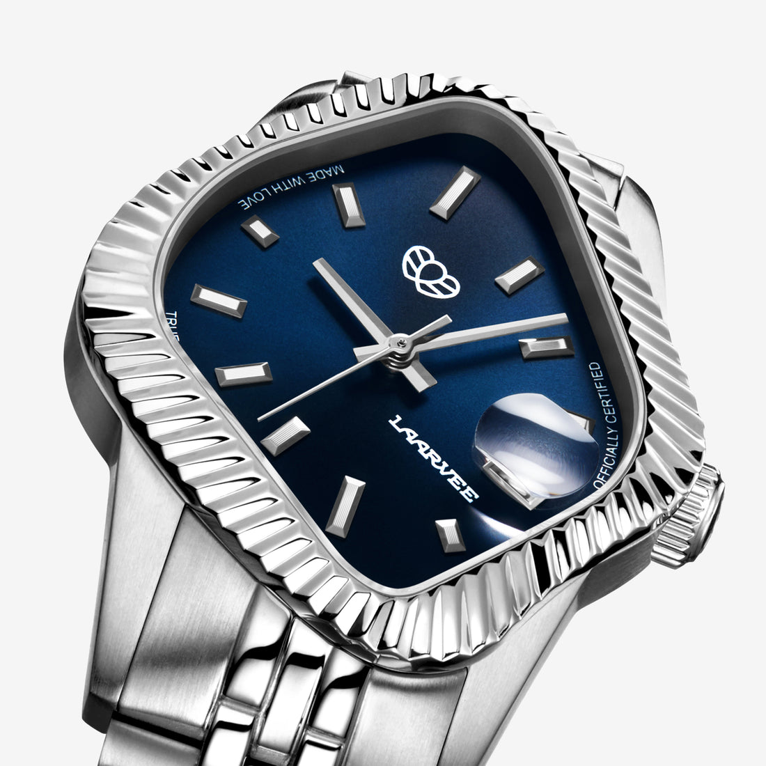 PEA003 Silver Precision Steel | Fluted Bezel | Dark Blue Dial 38mm Jewellery