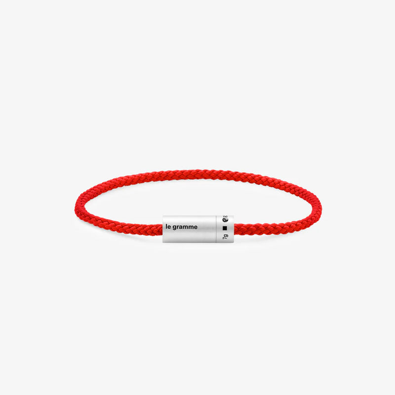 7g Brushed Sterling Silver & Red Polyester Nato Cable Bracelet
