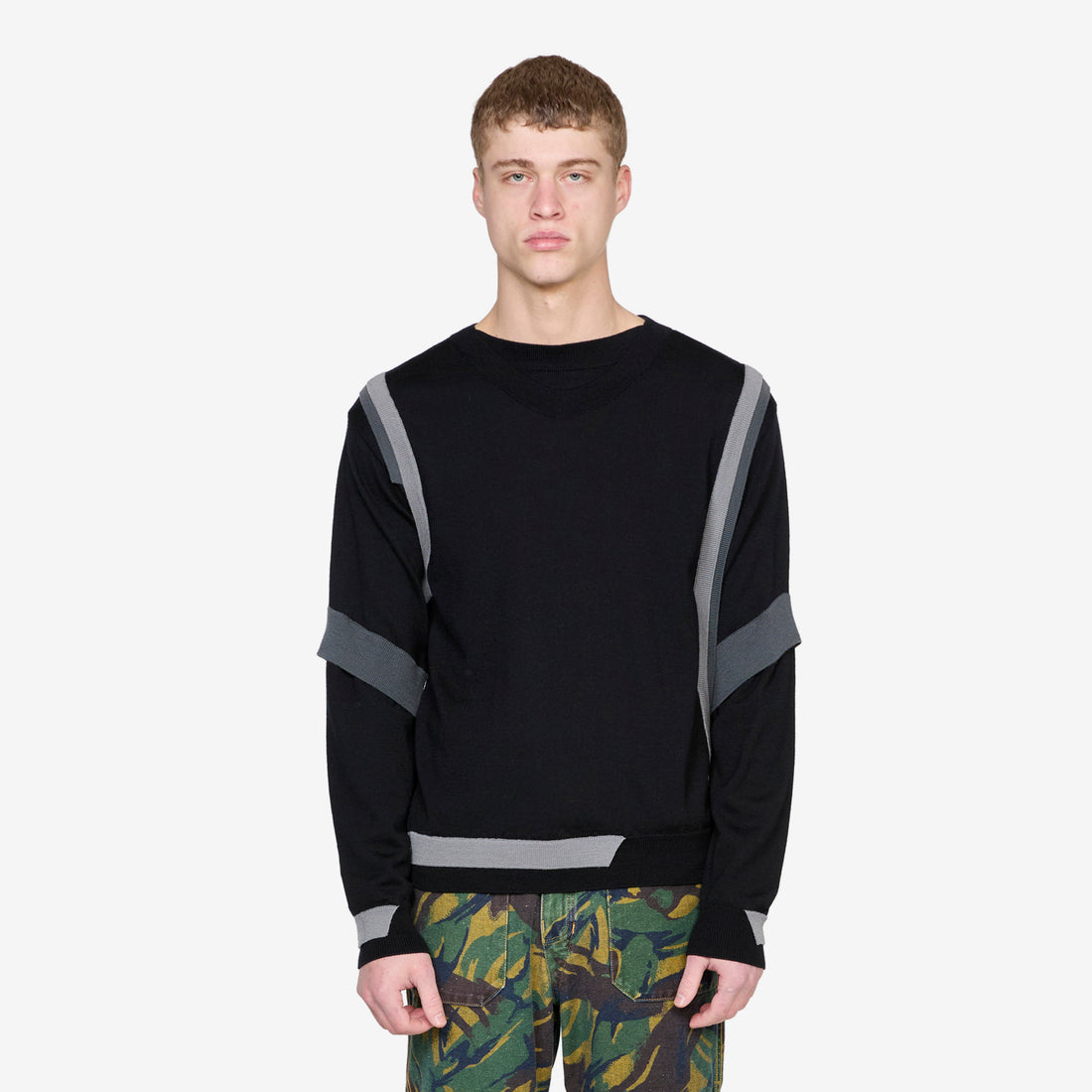 Layered Crewneck Sweater Black Jumpers