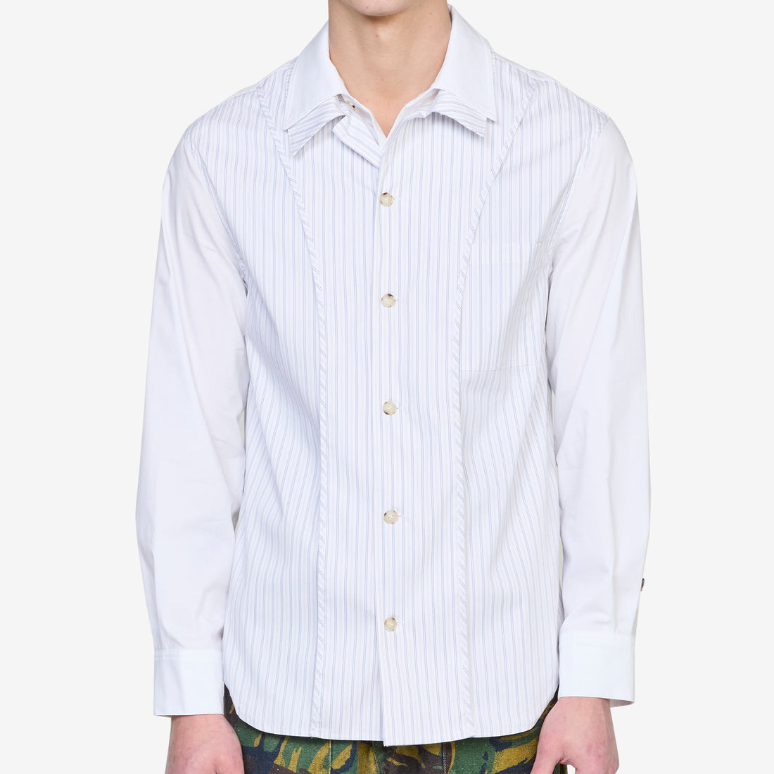 Open Collar Layered Shirt White Shirts