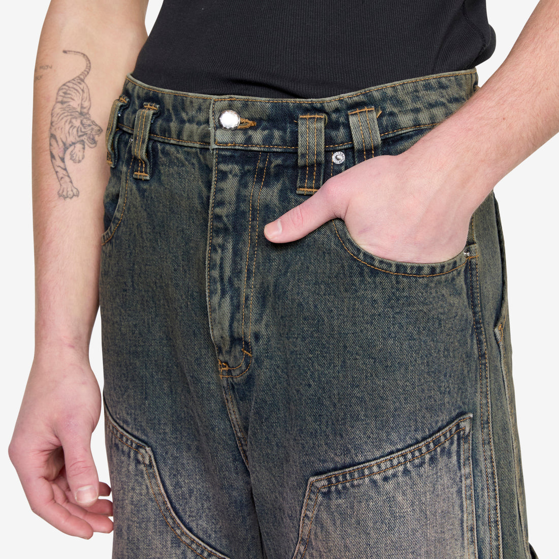 Double Knee Baggy Jean Moon Rock Pants