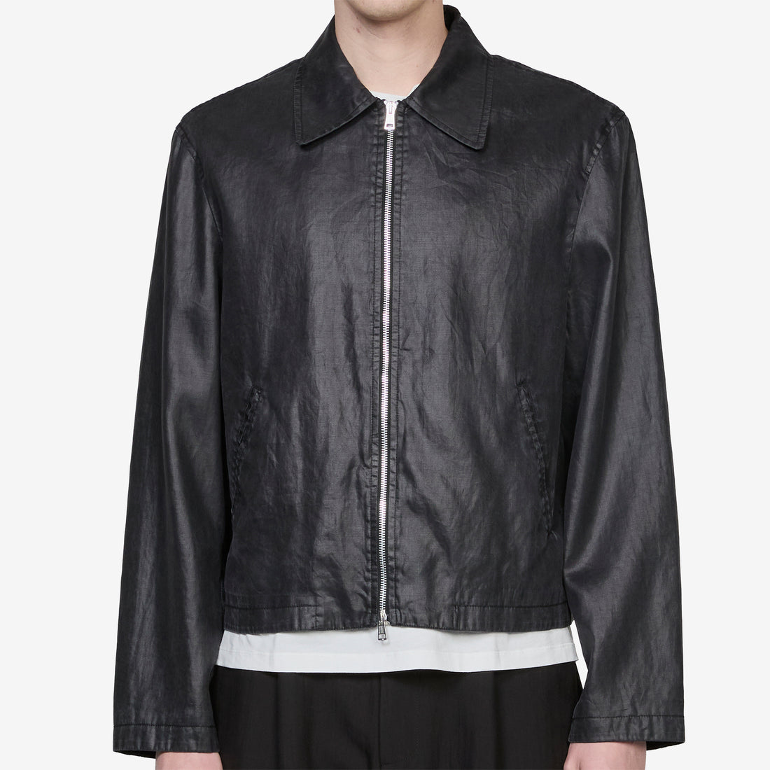 Mini Jacket Worker Lacquer Black Mirror Tencel Jackets
