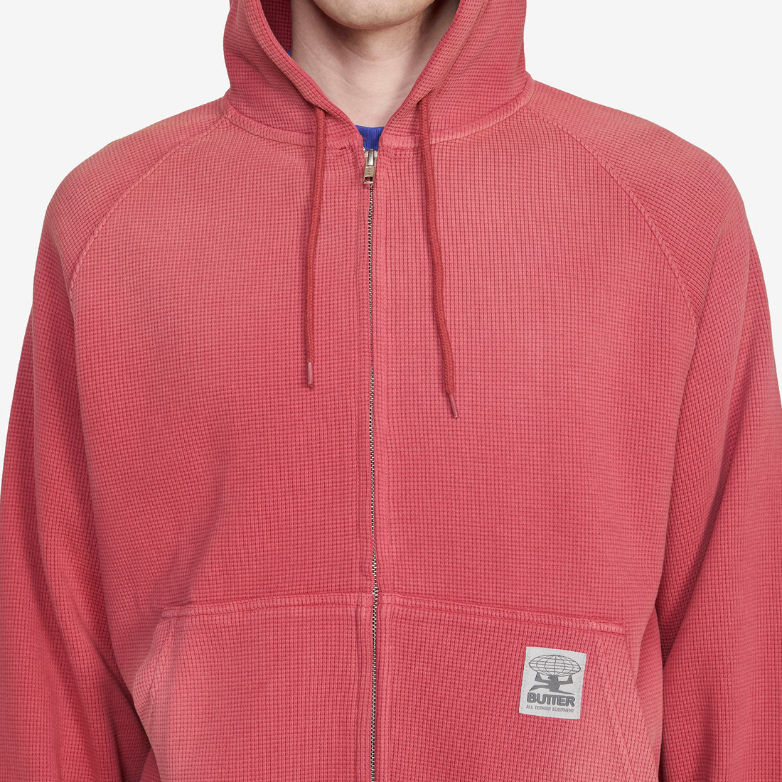 Faded Waffle Zip-Thru Hood Washed Red Jumpers