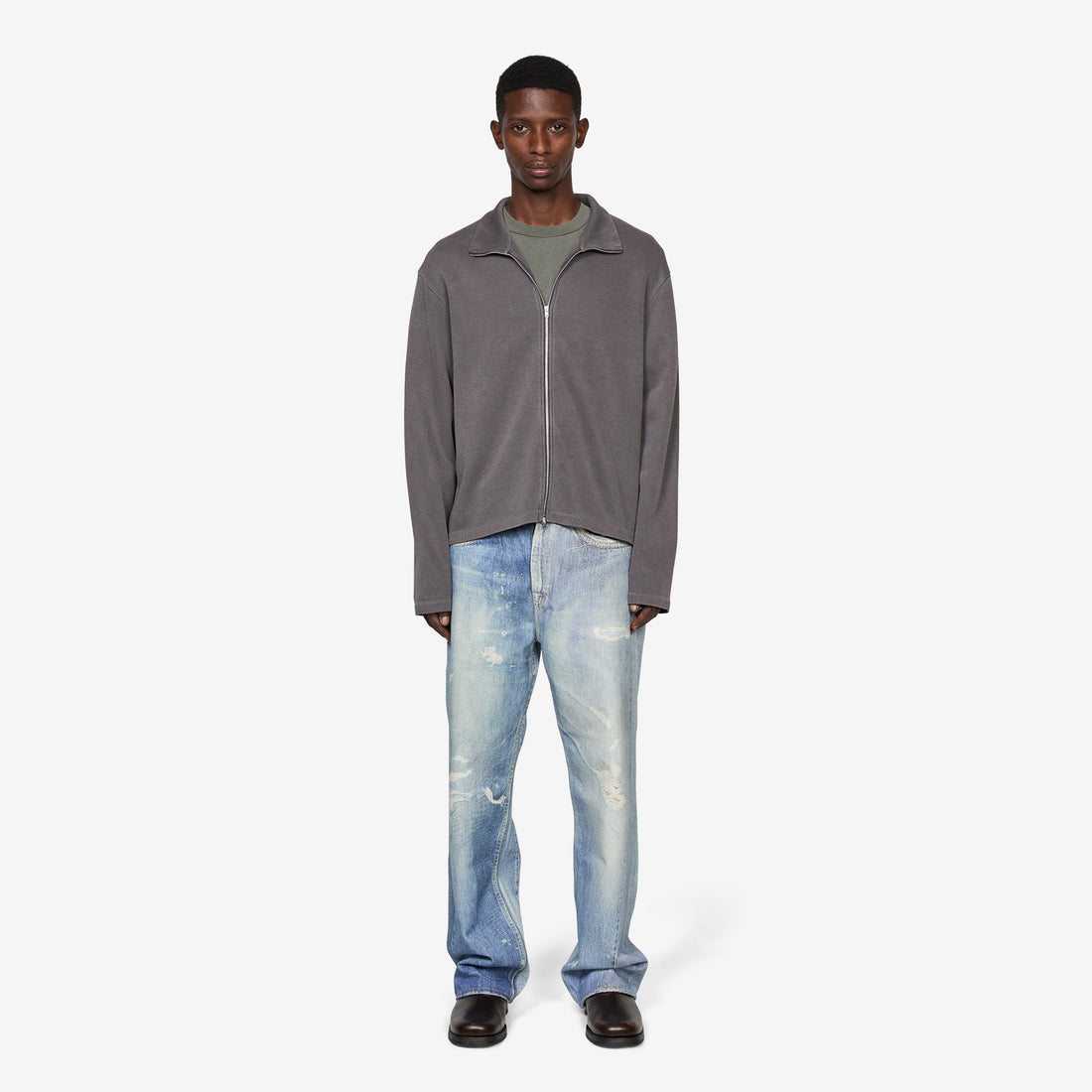 Shrunken Fullzip Worn Graphite Athletic Rib Jumpers