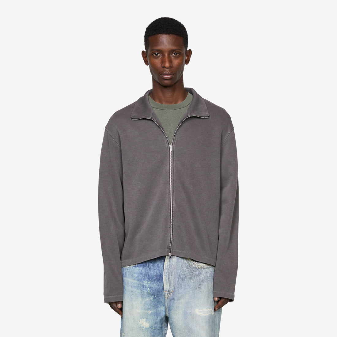 Shrunken Fullzip Worn Graphite Athletic Rib Jumpers