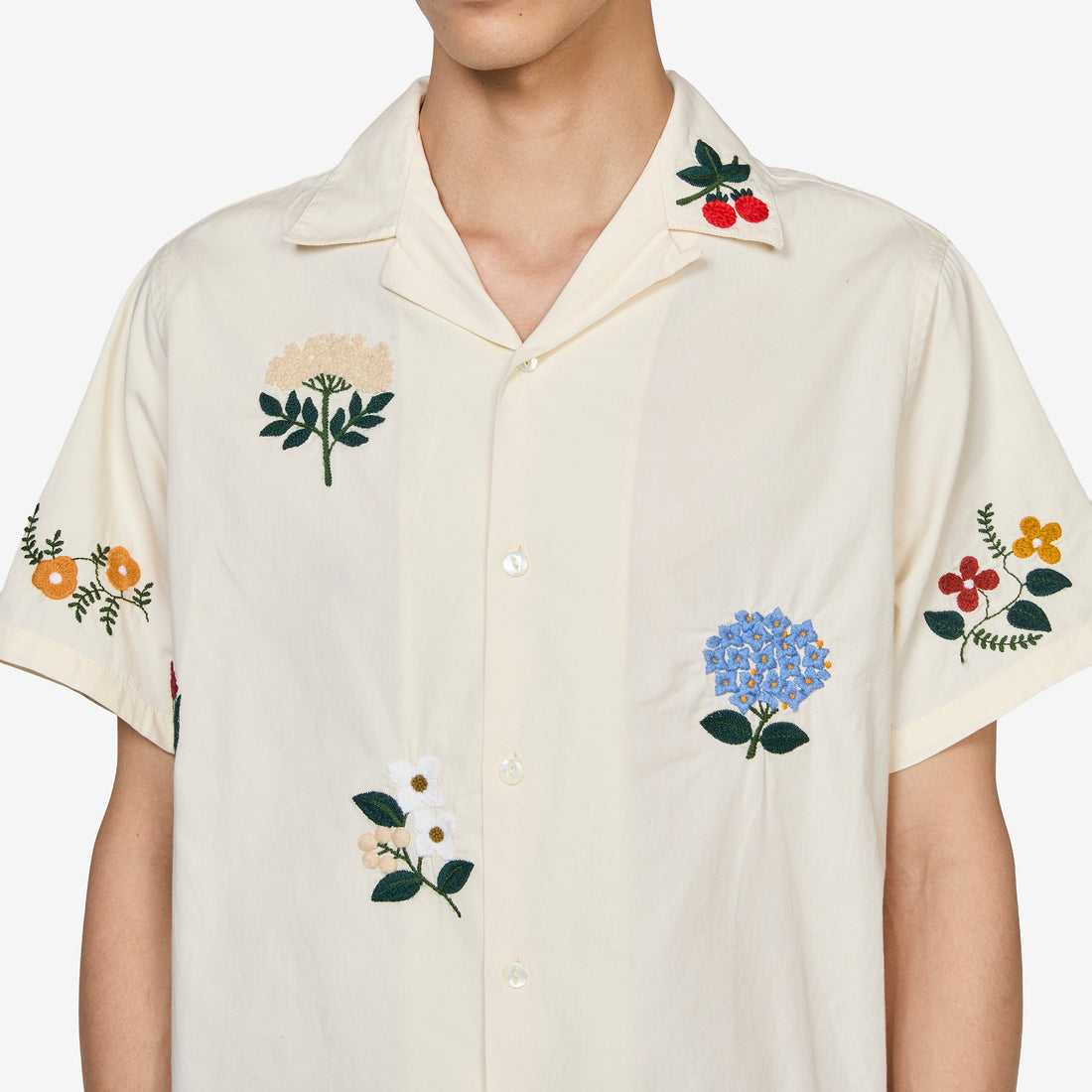 Embroidery Flowers Shirt Natural Shirts