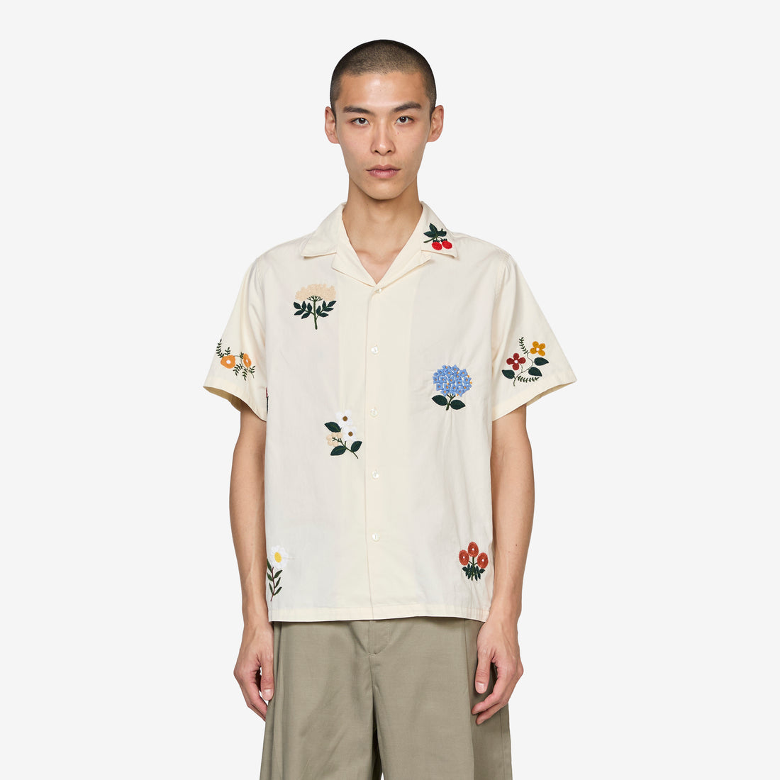 Embroidery Flowers Shirt Natural Shirts