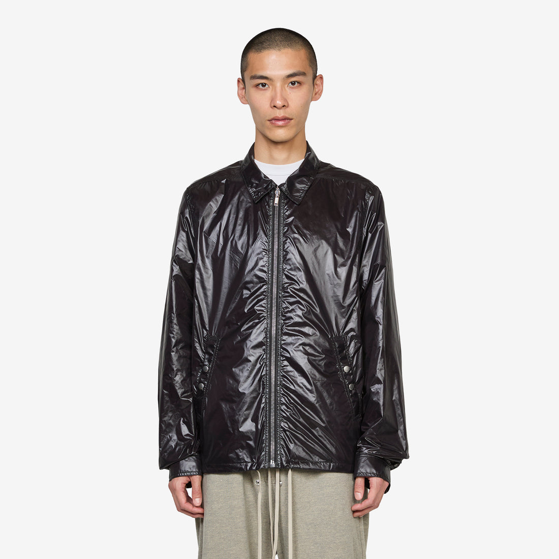 Zipfront Jacket Black Shiny Light Nylon Jackets