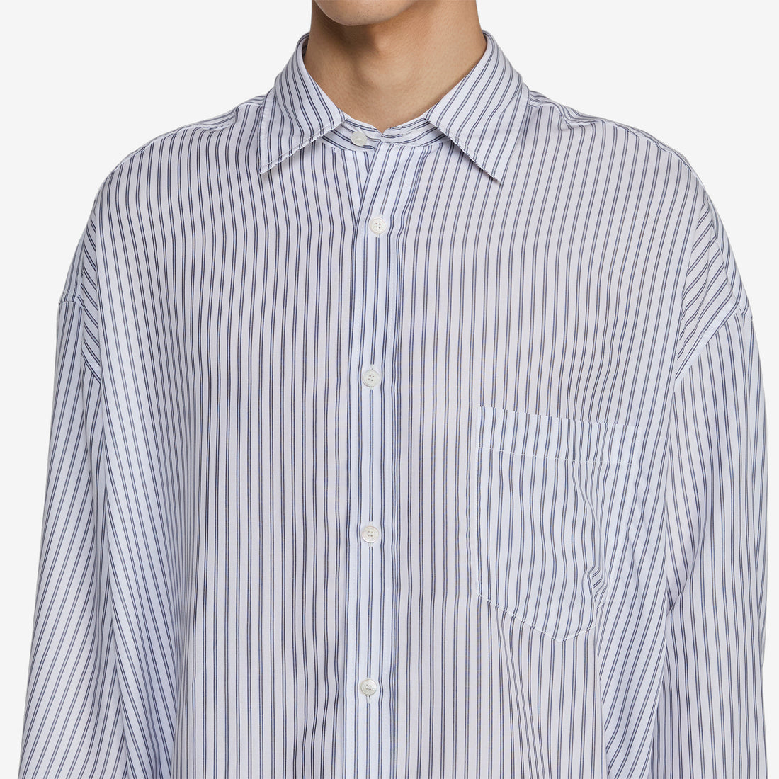 Soffia Longsleeve Round Tencel Shirt White | Navy Shirts