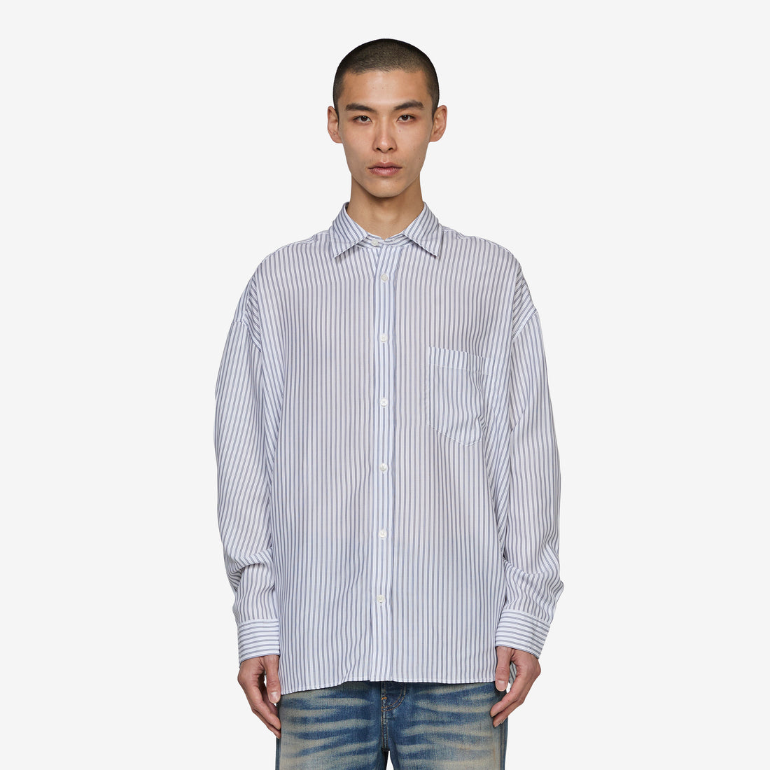 Soffia Longsleeve Round Tencel Shirt White | Navy Shirts