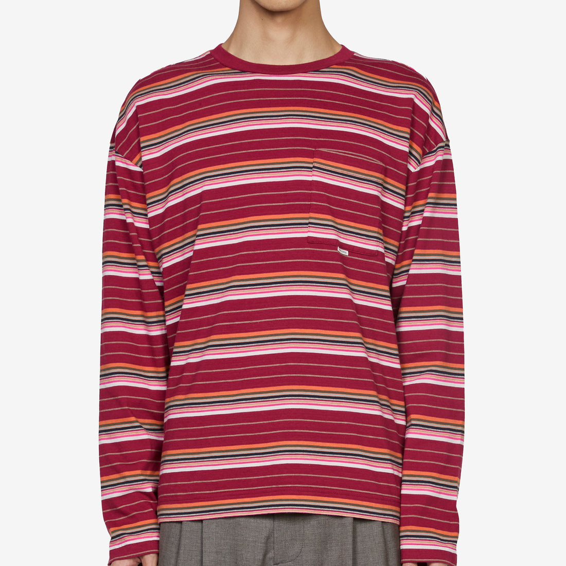 Stripe Longsleeve Pocket T-Shirt 650 Burgundy Tees