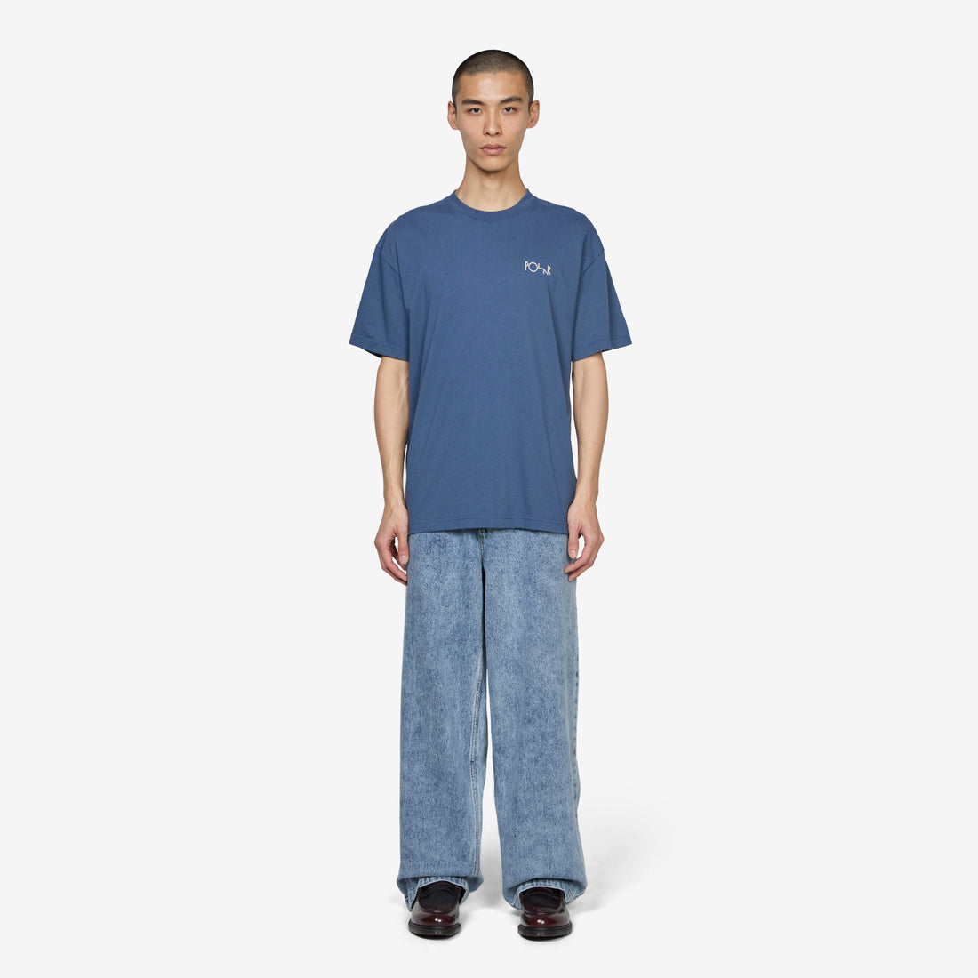 Contrast Stroke Logo T-Shirt Grey Blue Tees