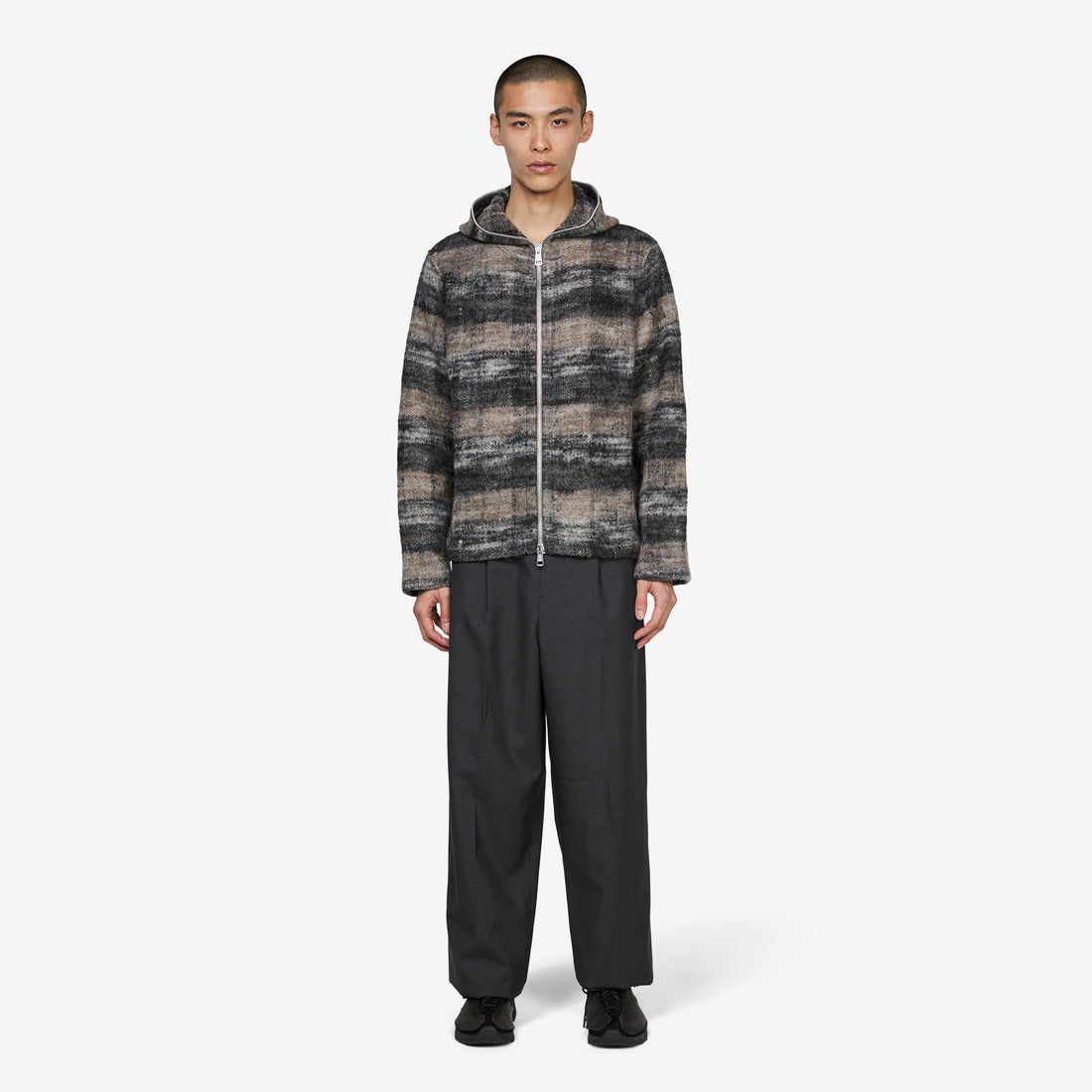 Full Zip Hood Night Woods Check Lofty Wool Jumpers