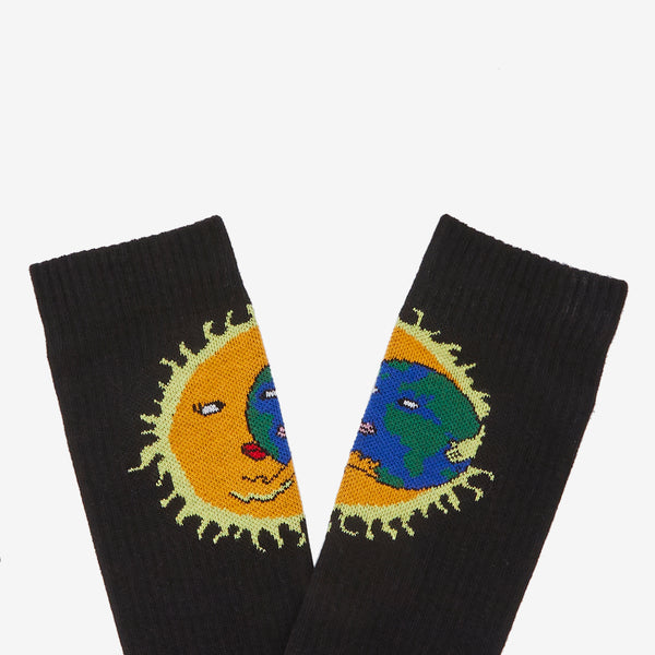 Unisex Moon Earth Jacquard Socks Black