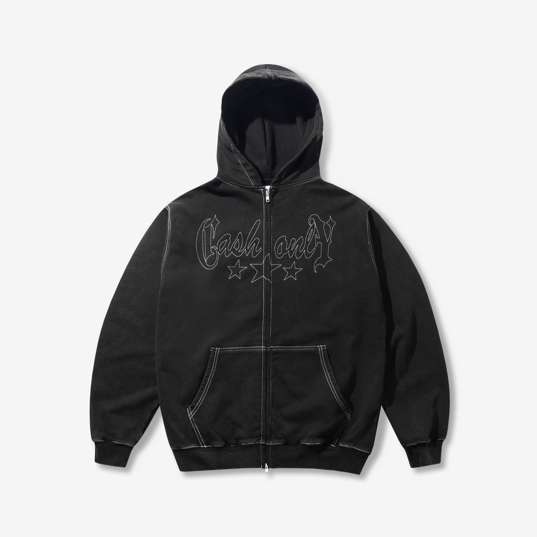 Strip Zip-Thru Hood Washed Black Jumpers