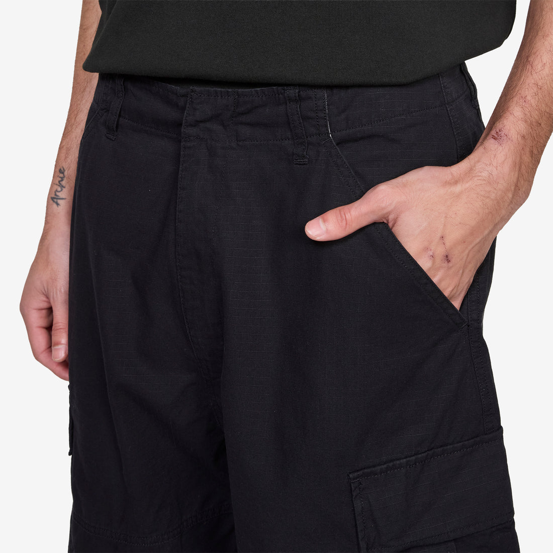Ripstop Camo Curve Cargo Shorts Black Shorts