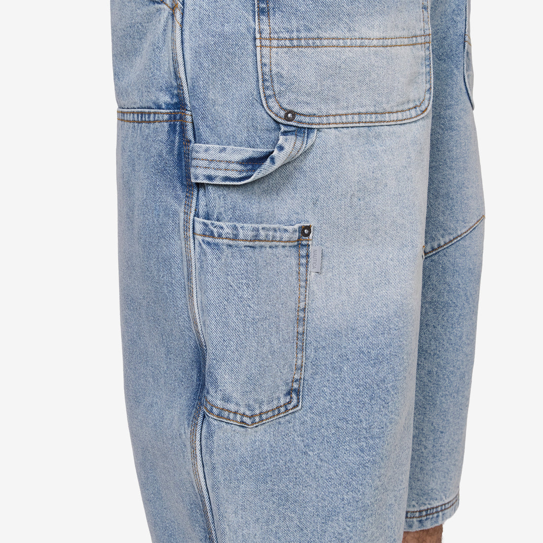 Super Wide Curve Double Knee Cropped Denim Pants Sax Blue Shorts